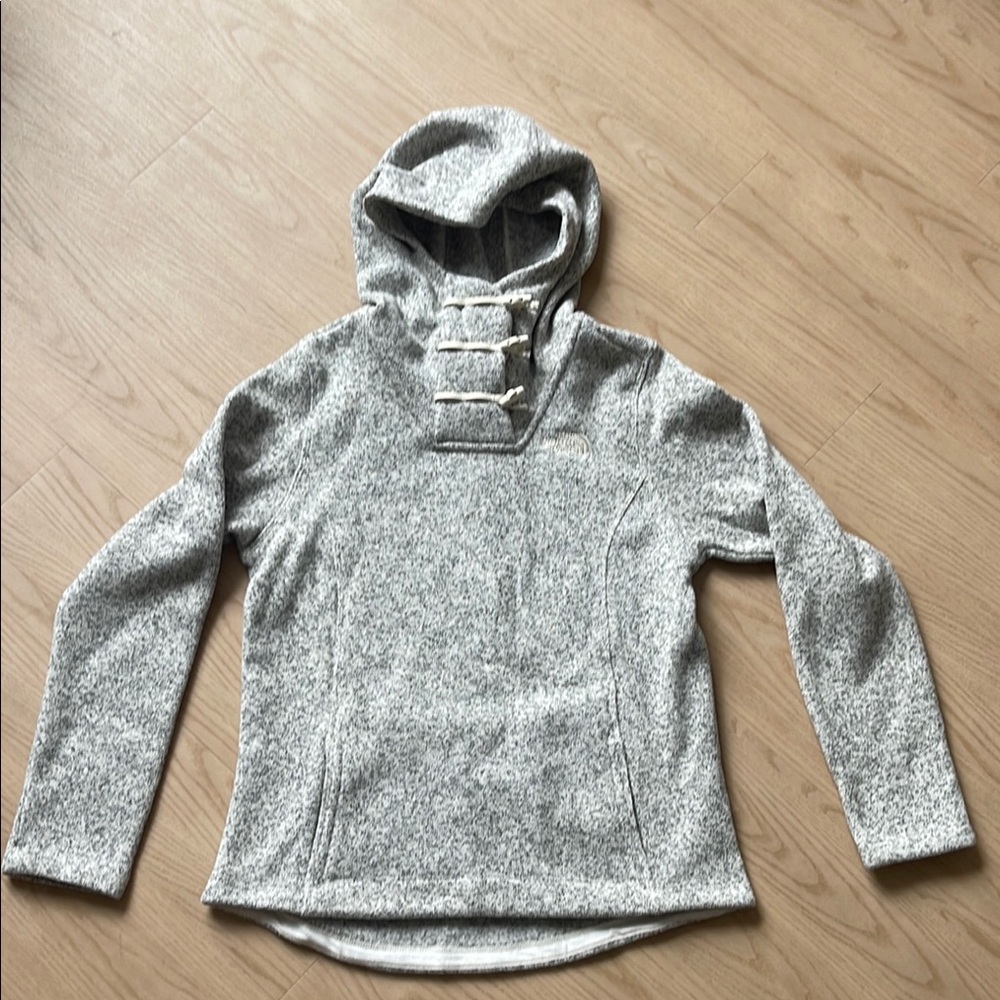 North Face Gray Hooded Pullover with Toggle Accents